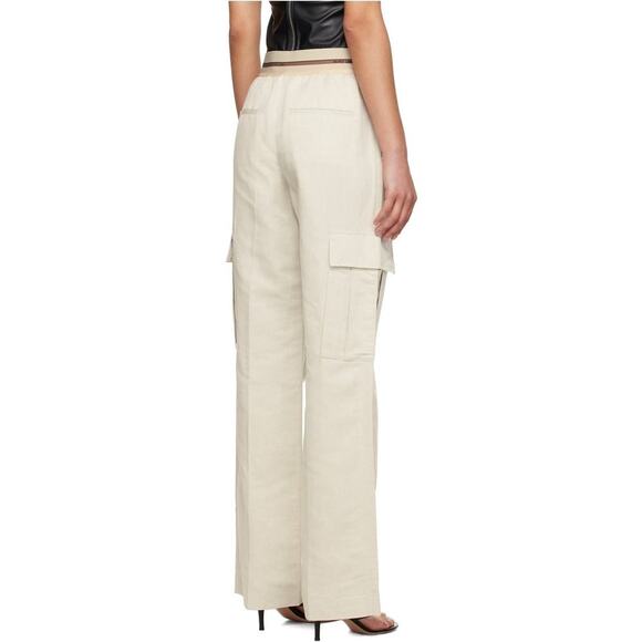 Helmut Lang Pull On Stretch Cargo Pants Beige Linen Cotton Size 0 - Picture 2 of 11